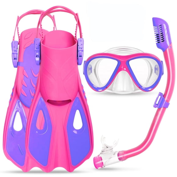 Equipo de Snorkel ACQCES para Niños de 5 a 15 Años con Máscara y Aletas 4 en 1