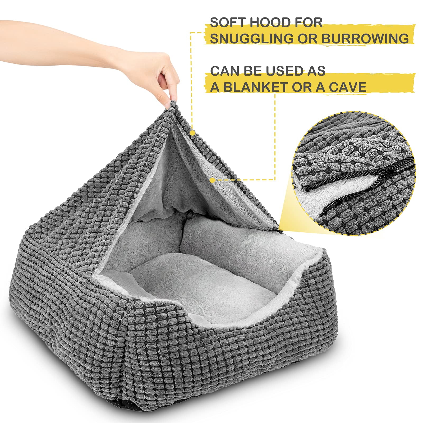 Dog Beds For Large Medium Small Dogs  Rectangle Cave Hooded Blanket Puppy Bed Luxury Cat Indoor Cats Warmth And Machine Washable (30 Inches Grey)