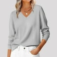 thumbnail image 2 of Atogsazn Womens V Neck Knitted Sweater Casual Loose Long Sleeve Pullover Blouse Fall Clothing Work Outfit 02-Gray XL Fashion, 2 of 9