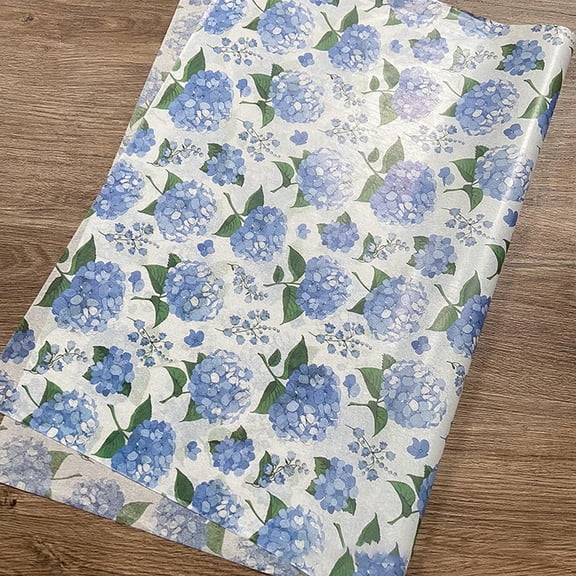 Hydrangea Printed Wrapping Paper Roll - Easy Cut & Fold Synthetic Paper, Clean Floral Design for Birthday, Holiday, Party & DIY Gift Wrapping (Blue, 50x35cm)
