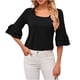 thumbnail image 2 of Fiudx Ofertas de La Semana Camiseta Holgada Informal de Manga Media con Volantes y Cuello de Color Sólido para Mujer, 2 of 7