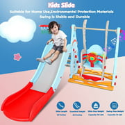 71" 4 in 1 Kids Indoor Toddler Slide and Swing Set,Outdoor Playset with Basketball Hoop Music Player