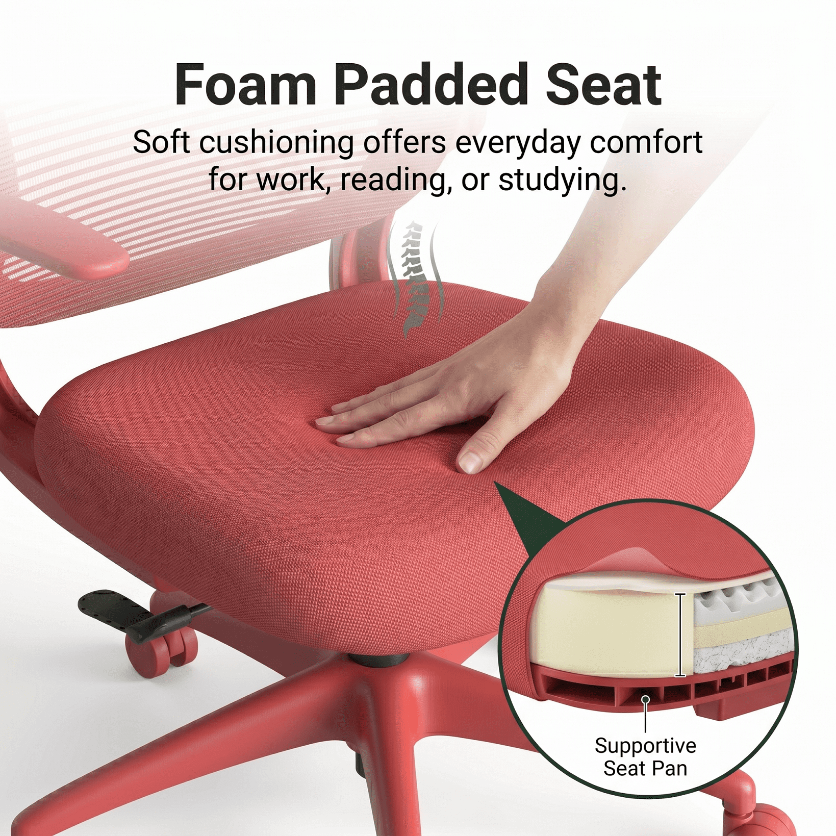Homy Casa Red Mesh Office Chair with Flip-Up Arms, Ergonomic Swivel Desk Chair for Home Office