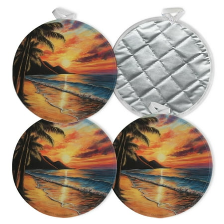

4 PCS Pot Holders for Kitchen Potholders Sets with Hook for Oven Cooking Baking Coastal Beauty During Sunset Blaze
