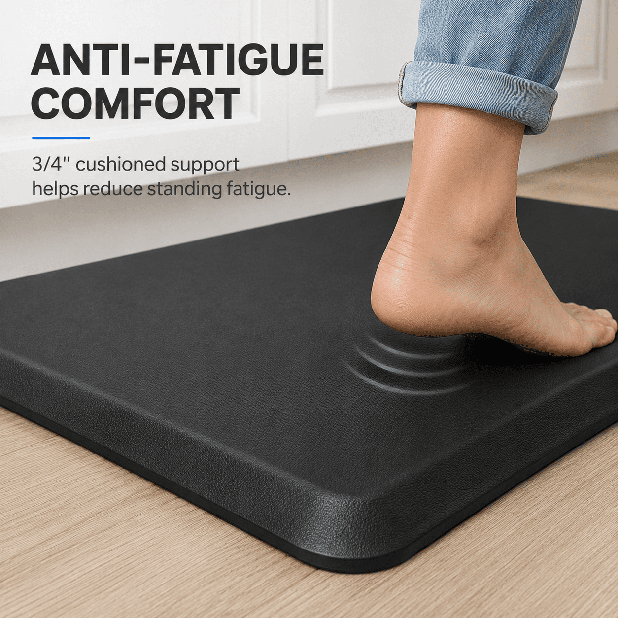 Yeslife Anti-Fatigue Kitchen Mat, 20" x 32", Black PVC, 3/4" Thick Waterproof Cushioned Non-Slip Floor Mat for Kitchen, Office, Desk, Garage & Home