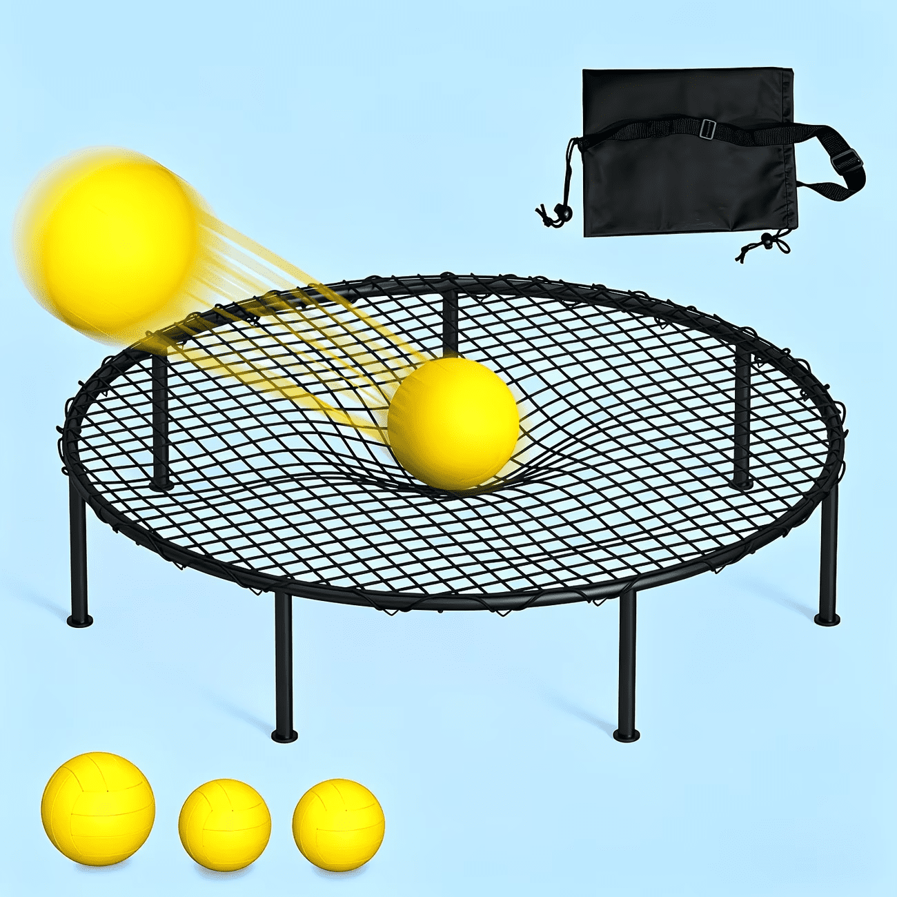 Roundnet Game Set with 3 Balls, Portable Outdoor Spike Ball Game Kit for Beach Lawn Backyard Family Adults