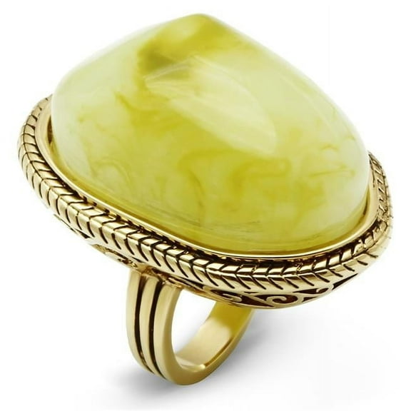 Alamode VL005-7 Women IP Gold Brass Ring with Synthetic in Apple Green - Size 7