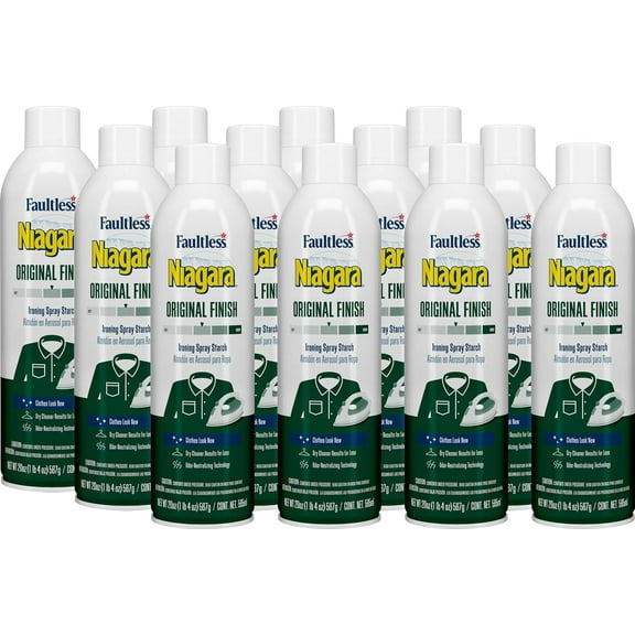 Liquid Starch Iron Spray (20 oz, 12-Pack) - Niagara Starch Spray Iron Aid: Non-Flaky/Clogging | Durafresh Scent - Original Hold Iron Out Spray - Iron Spray Pack for Clothes & Fabrics