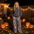 thumbnail image 2 of Garbnen Halloween Womens Flannel Pajama Pants Funny Pumpkin Ghost Print Womens Lounge Pants Comfy Fluffy Fall Winter Warm Wide Leg Womens Sleep Pants, 2 of 6