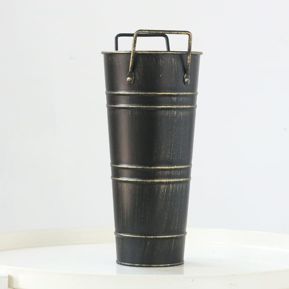 Tineasur Vintage Iron Flower Vase with Handle, Smooth Finish, Decorative Home for Floral Arrangements and Indoor Decor