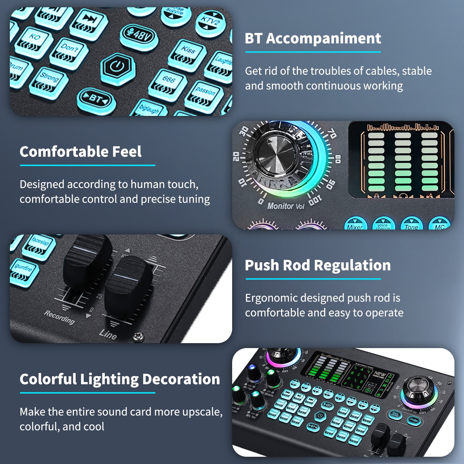 Sound card,Live Sound Built-in Professional Live Sound Built-in 48v Console Built-in 48v Professional Live Sound Bt Usb Portable Sound Battery Mobile 48v Professional Qisuo
