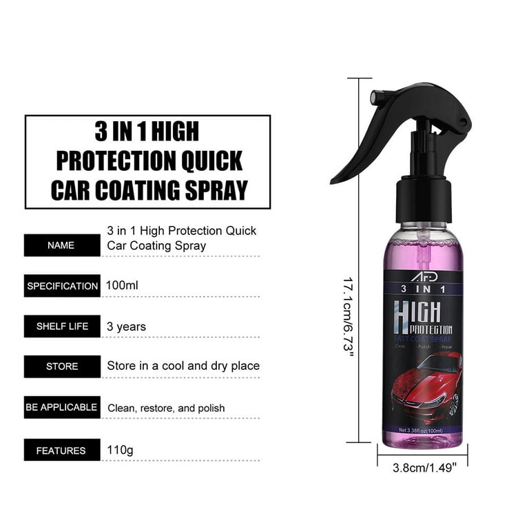 3 in 1 High Protection Quick Ceramic Coating Spray,Automotive Clear Coat Spray,Quick Coat Car Wax Polish Spray for Cars,100ML, Size: 3.5 x 2.8 x 1.61