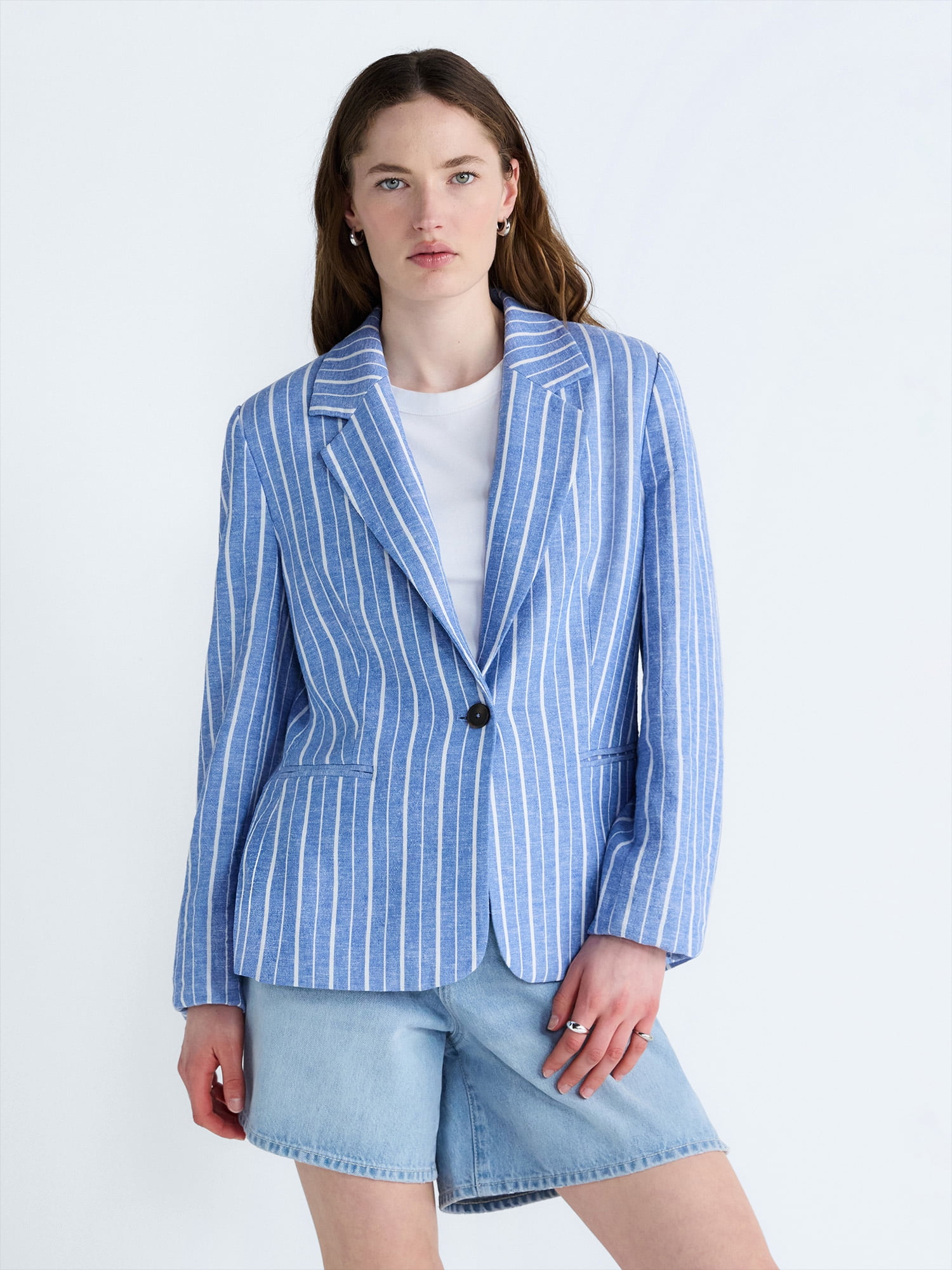 Free Assembly Women's and Women's Plus Linen-Blend Single Breasted Blazer, Sizes XS-4X