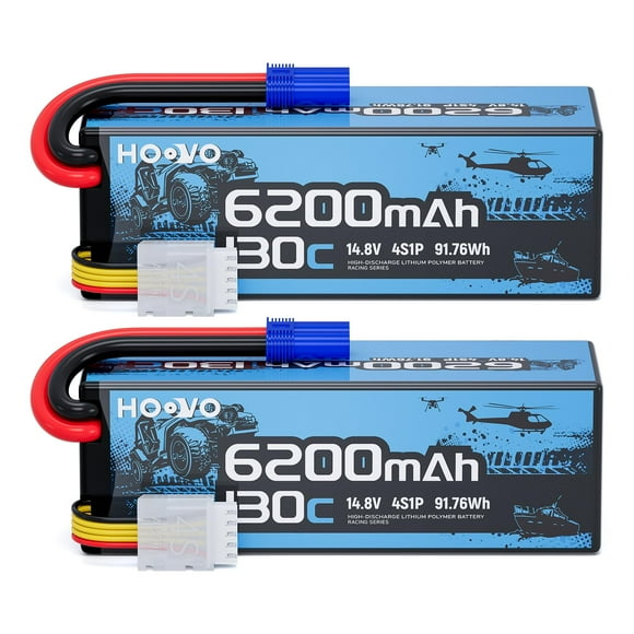 HOOVO Batterie Lipo 4S, 14.8V 6200mAh Batterie de Voiture RC 130C Étui Rigide avec Prise EC5, Compatible avec Véhicule RC Échelle 1/8 et 1/10, Arrma Kraton 8S, RC Bu