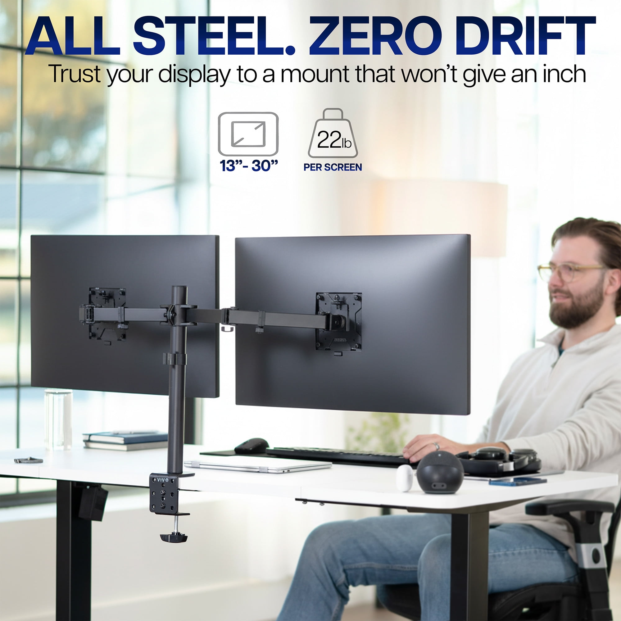 VIVO Black Dual Monitor Desk Mount Adjustable Stand, Fits Screens up to 32"