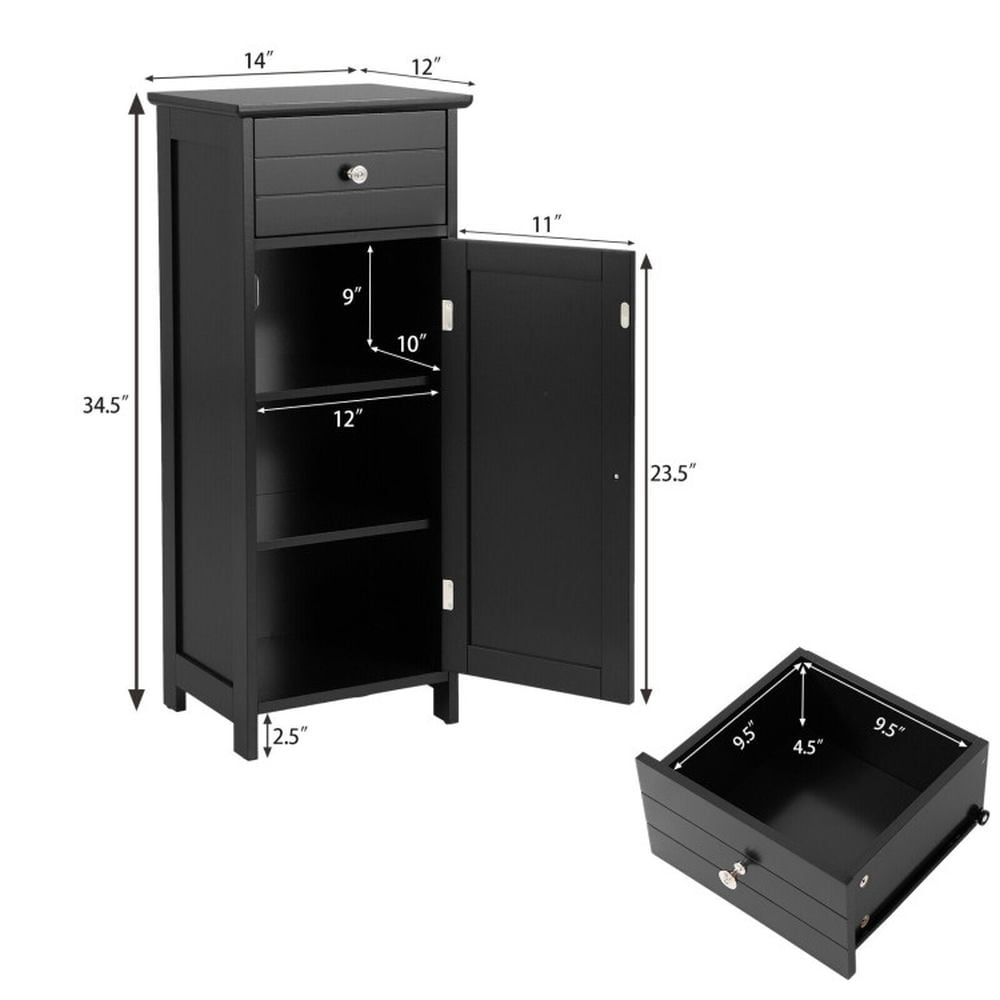 Finihen Bathroom Storage Cabinet, Bathroom Floor Cabinet, Wooden Bathroom Floor Storage Cabinet with Drawer and Shelf, for Bathroom, Living Room, Bedroom, Kitchen, Black Finihen Bathroom Storage Cabinet, Bathroom Floor Cabinet, Wooden Bathroom Floor Storage Cabinet with Drawer and Shelf, for Bathroom, Living Room, Bedroom, Kitchen, Black