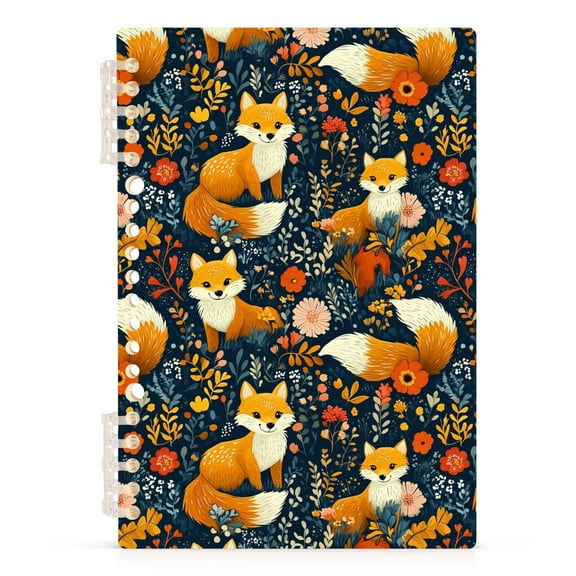 Adorable Foxes with Flowers Leaves Notebooks 1-subject Journal 60 Sheets A5 College Ruled Paper Detachable Ring 8.3"x5.7"