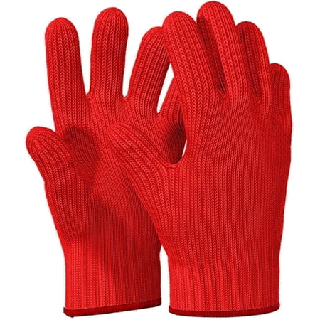 

1 Pair Heat Resistant Gloves Oven Gloves Heat Resistant with Fingers Red Oven Mitts Kitchen Pot Holders Cotton Gloves Red Kitchen Gloves Double Oven Mitt Set
