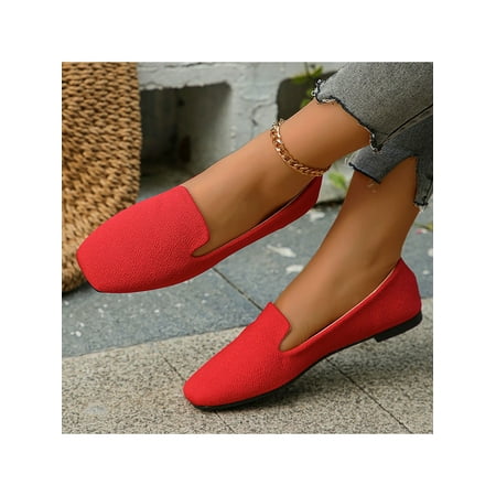 

Omagie Ladies Loafers Square Toe Dress Shoe Slip On Flats Anti-Slip Casual Shoes Formal Wedding Pumps Red 6