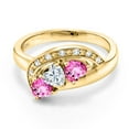 thumbnail image 2 of Gem Stone King 18K Yellow Gold Plated Silver White Moissanite and Pink Mystic Topaz and White Created Sapphire Engagement Ring for Women (0.94 Cttw, Gemstone , Heart Shape 4MM, Size 8), 2 of 4