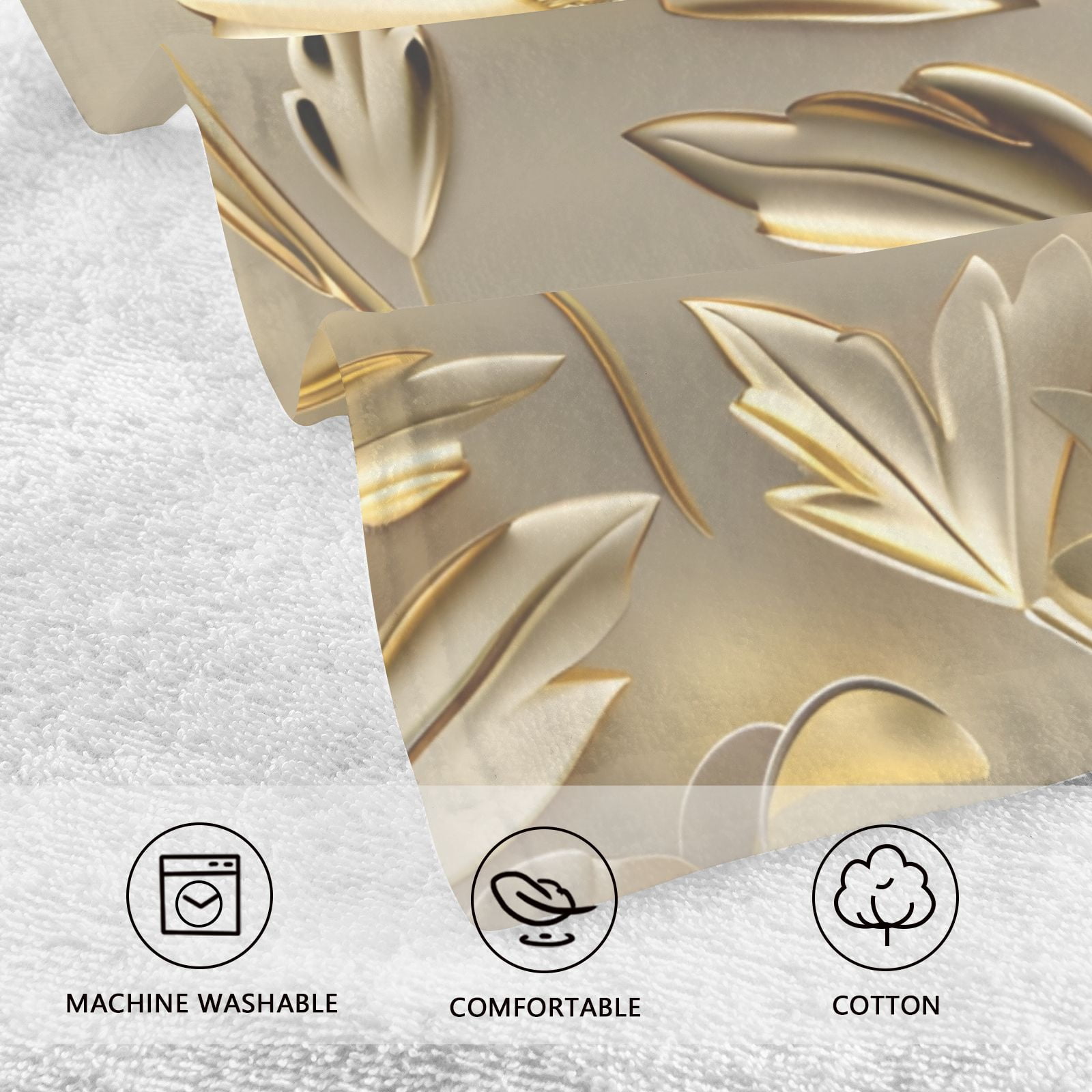 Gold Flowers and Leaves Hand Towel Bath Towels Face Towels Cotton Absorbent for Home Hotel Spa Swimming Yoga Sports Decorative Towel Set of 2