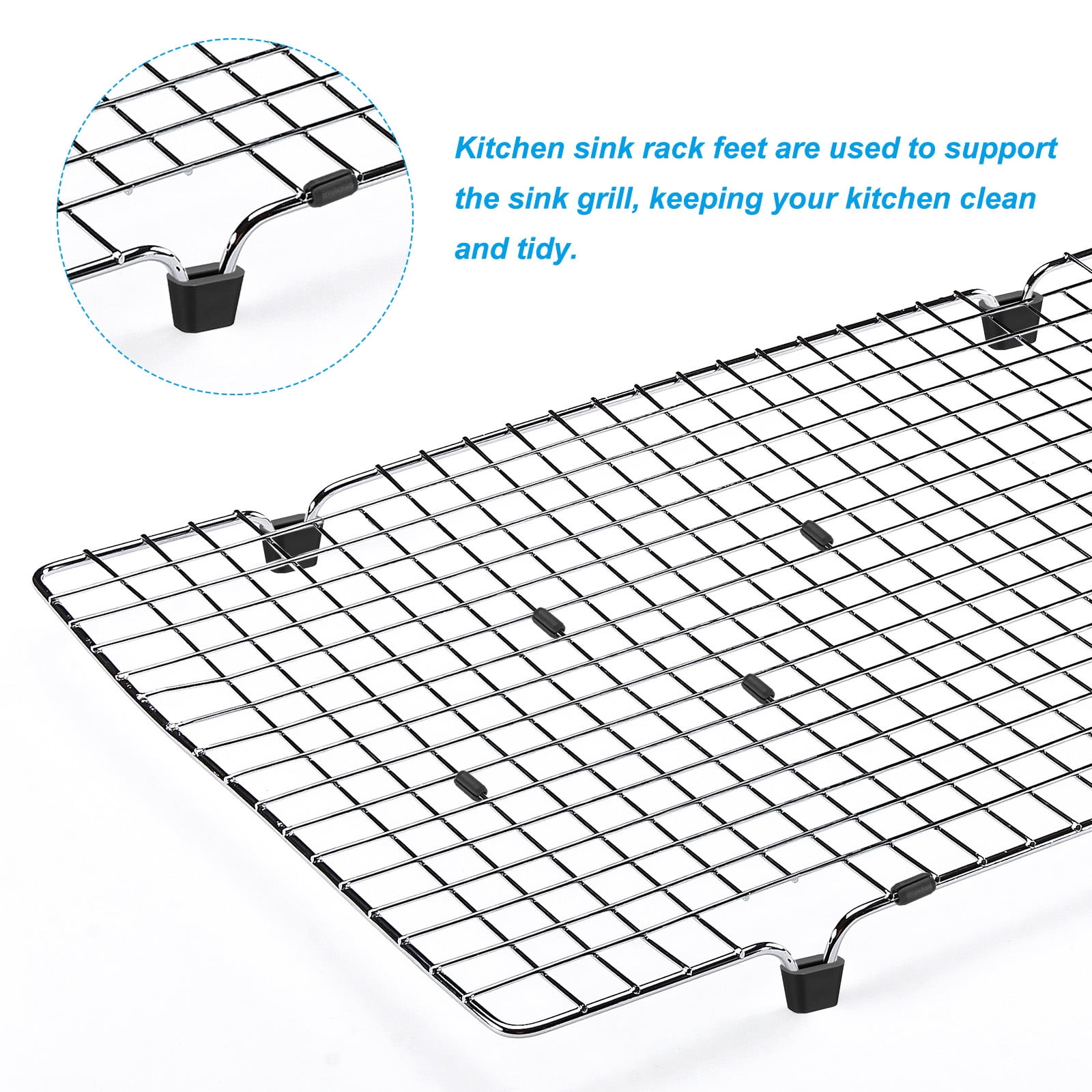 Unique Bargains Kitchen Sink Rack Feet Rubber Protector with Bumpers Black