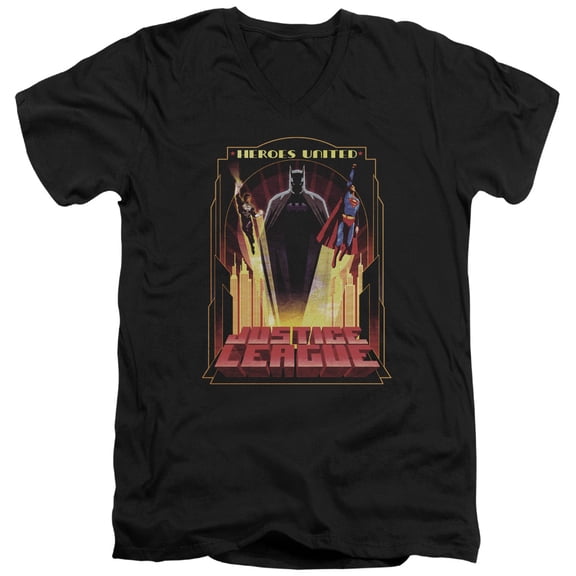 JLA Justice League Heroes United S/S Adult V-Neck Black