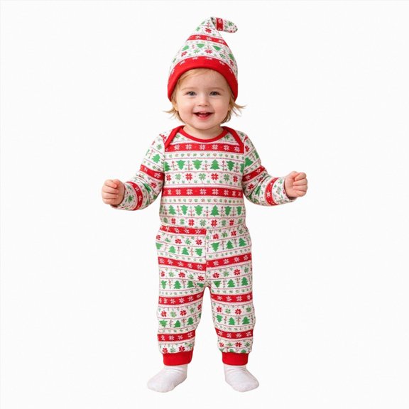 CAICJ98 Baby Christmas Outfit My 1st Christmas Newborn Baby Boy Girls Funny Xmas Pattern Romper Clothes Set (Green,9-12 Months)