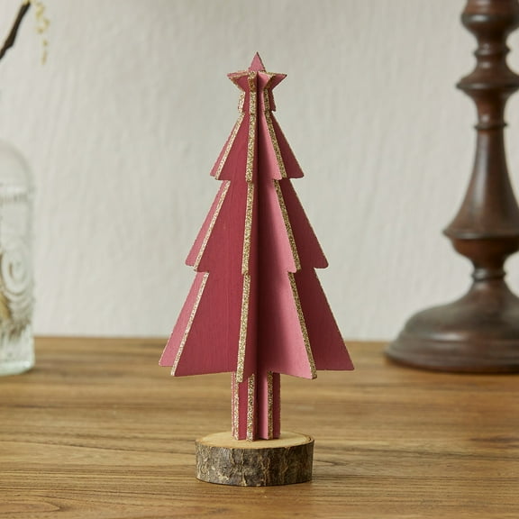 Hwkond Christmas Tree Prelit Christmas Tree Tabletop Ornament Wooden Christmas Tree Christmas Scene Setting Decoration