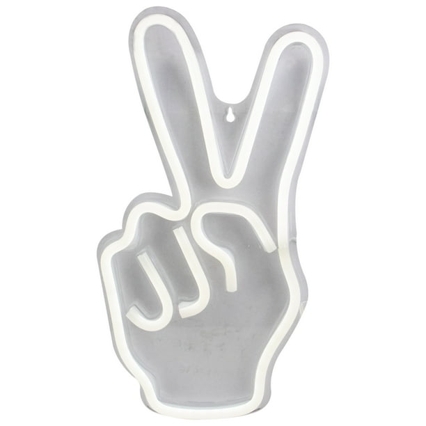 15" Bright White Neon Style Peace Fingers LED Lighted Wall ...