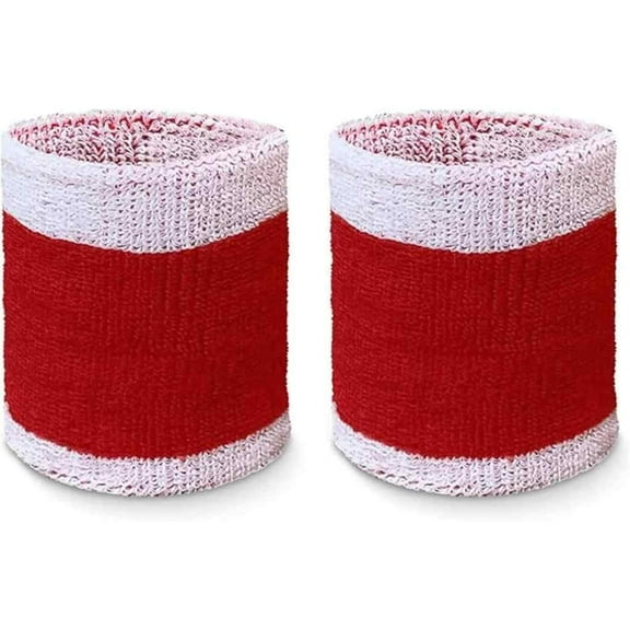 COUVER Tennis Style Premium Athletic Terry Wristband Sweatband, 1 Pair, 3 inch Heather White/Red