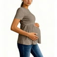 thumbnail image 5 of Loopsun Womens Tops, Shirts for Maternity, Women's Solid Waist Ruffled Loose Casual Round Neck Short Sleeve T Shirt Maternity Tops Khaki, S, 5 of 5