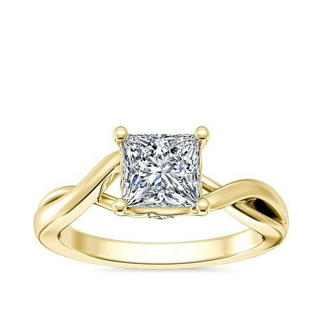 1.00 T.C.W Princess Shape Natural Diamond Latest Design Solitaire Wedding Ring for Ladies Solid 14K Yellow Gold Size 8