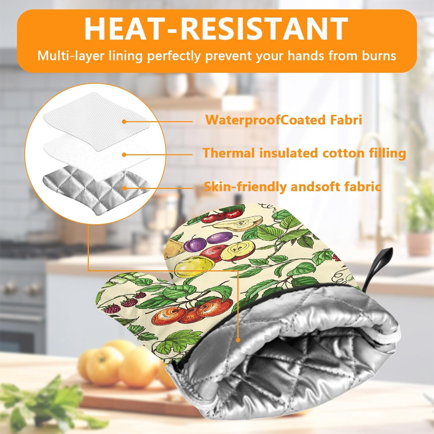 Sunflower Highland Cow Oven Mitts and Pot Holders Sets 4Pcs,Extra Long Oven Gloves Potholder for Kitchen Cooking Baking BBQ 100% Cotton Heat Resistant