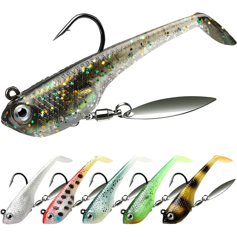 Paddle Tail Swimbaits for Bass Fishing, Shad or Tadpole Lure with Spinner,  Premium Fishing Bait for Saltwater Freshwater, Trout Crappie Fishing