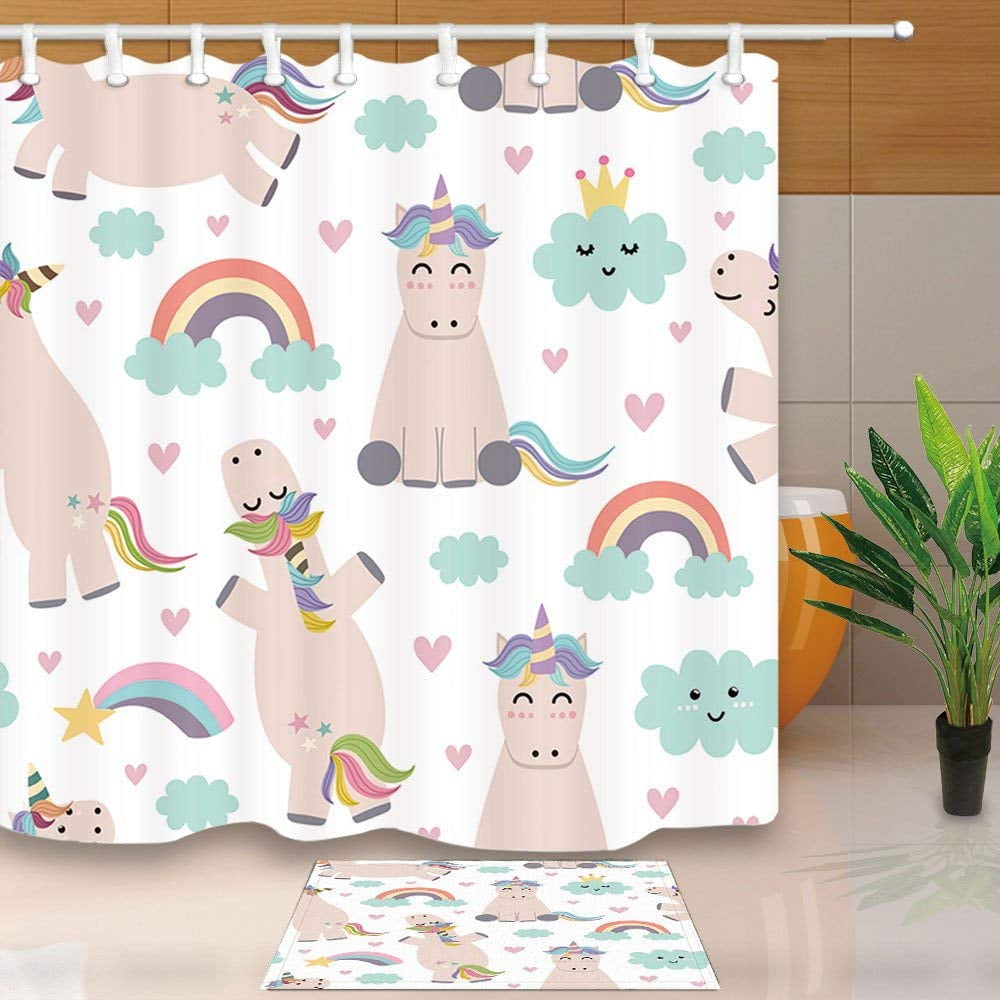 BPBOP Children Decor Happy Baby Unicorn with Smiling Clouds in Rainbows