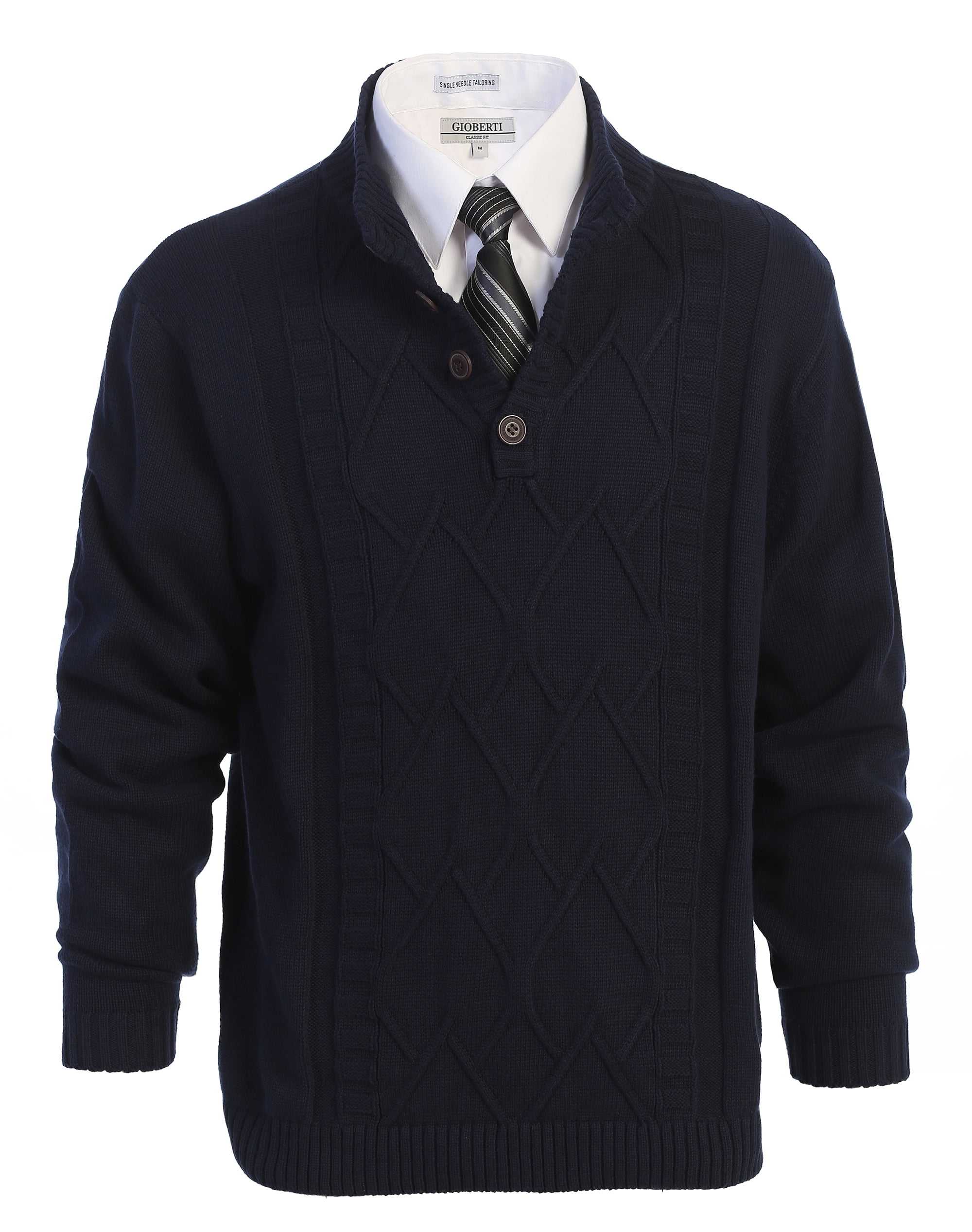Gioberti Men's 100% Cotton Button Down Collar Knitted Pullover Sweater ...