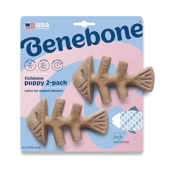 Juguete masticable para perros Benebone Puppy Fishbone, más suave para masticadores modestos