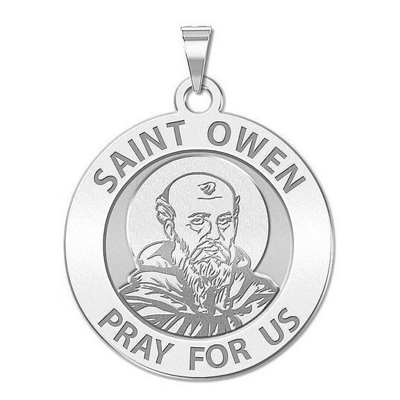 Saint Owen Religious Medal - - 1 Inch Size of a Quarter -Solid 14K White Gold