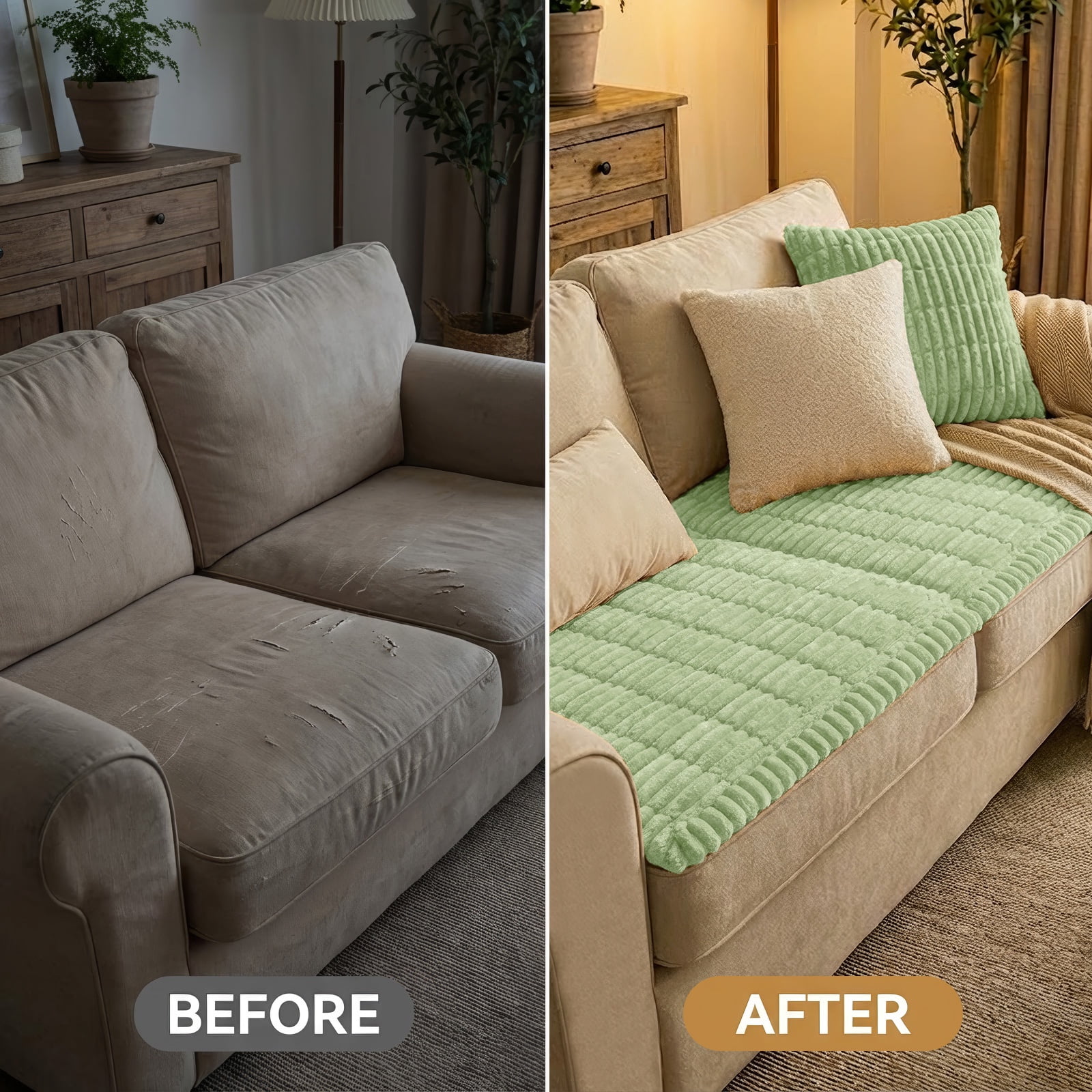 decorUhome Couch Covers for 3 Cushion Couch Sofa, Non Slip Fuzzy Couch Covers for Pets, Washable Slipcover for Dogs(Green, 27.6" x 70.9")