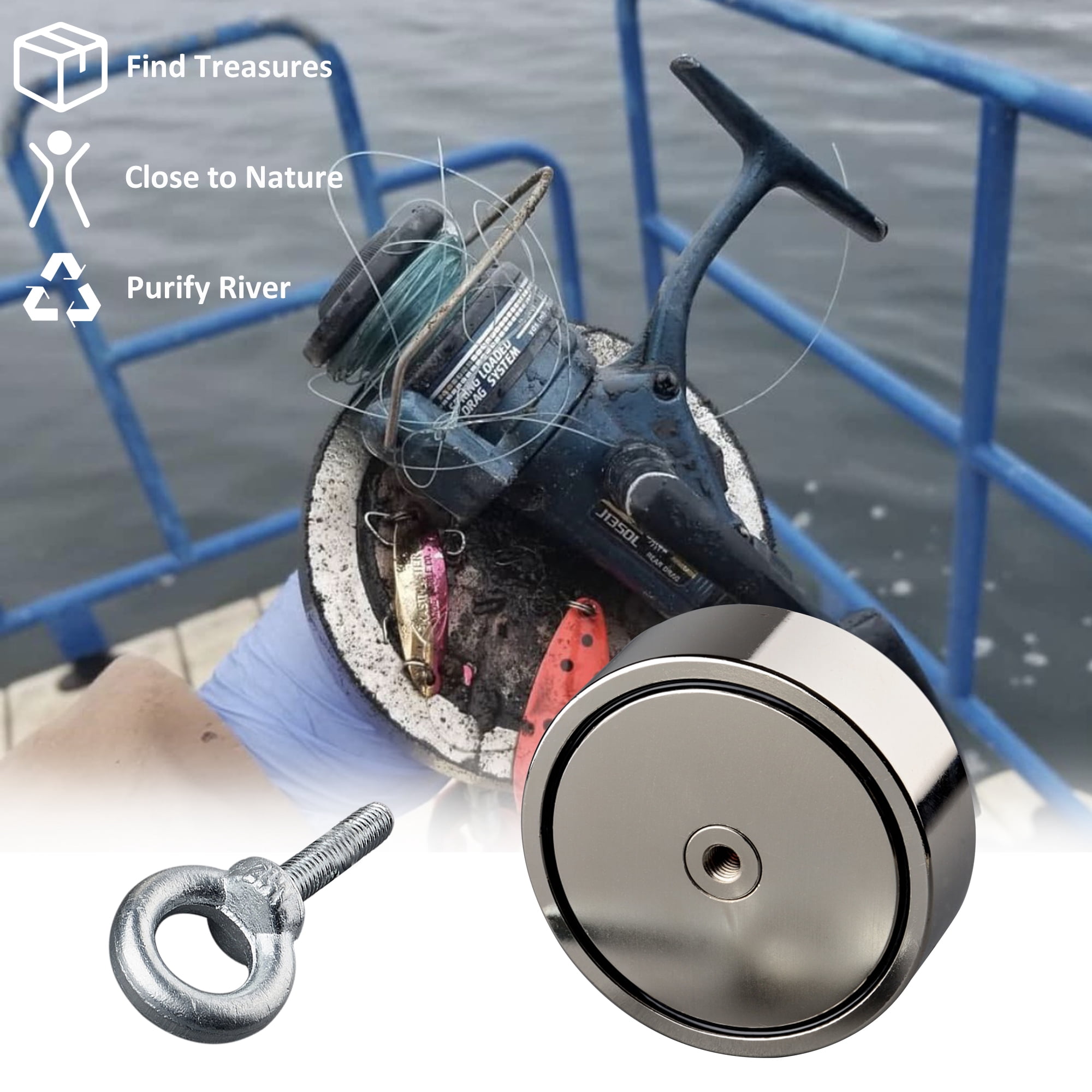MUTUACTOR 2400LB Neodymium Steel 2400 lbs Max Weight, Double-Sided Lifting Magnet