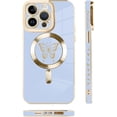 thumbnail image 4 of for iPhone 13 Pro Max Case [Support for Magsafe] Butterfly Pattern Magnetic Plating Screen Protector Luxury Elegant Case Camera Protector Soft Shockproof Protective Corner Back Cover -Blue, 4 of 12