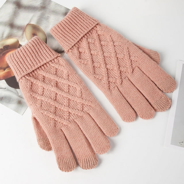 RXIRUCGD Women's Winter Solid Color Warm Touchscreen Knit Gloves( Pink, Size:L )