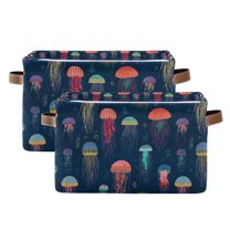 Yayeee 2 Pack Canvas Storage Basket with Handles for Shelves Fabric Bins Closet Organizer, Cartoon Jellyfish Pattern