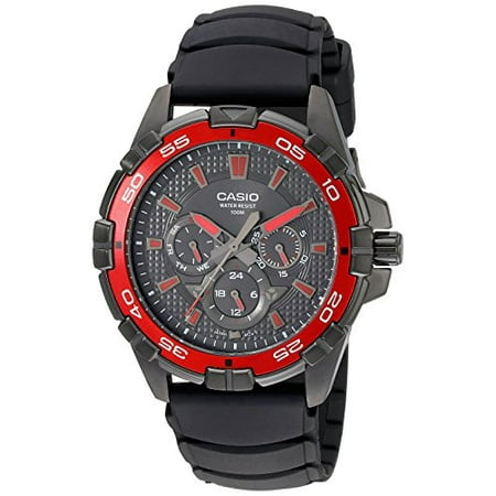 Men's Analog Black and Red Multi-Dial Watch, Black