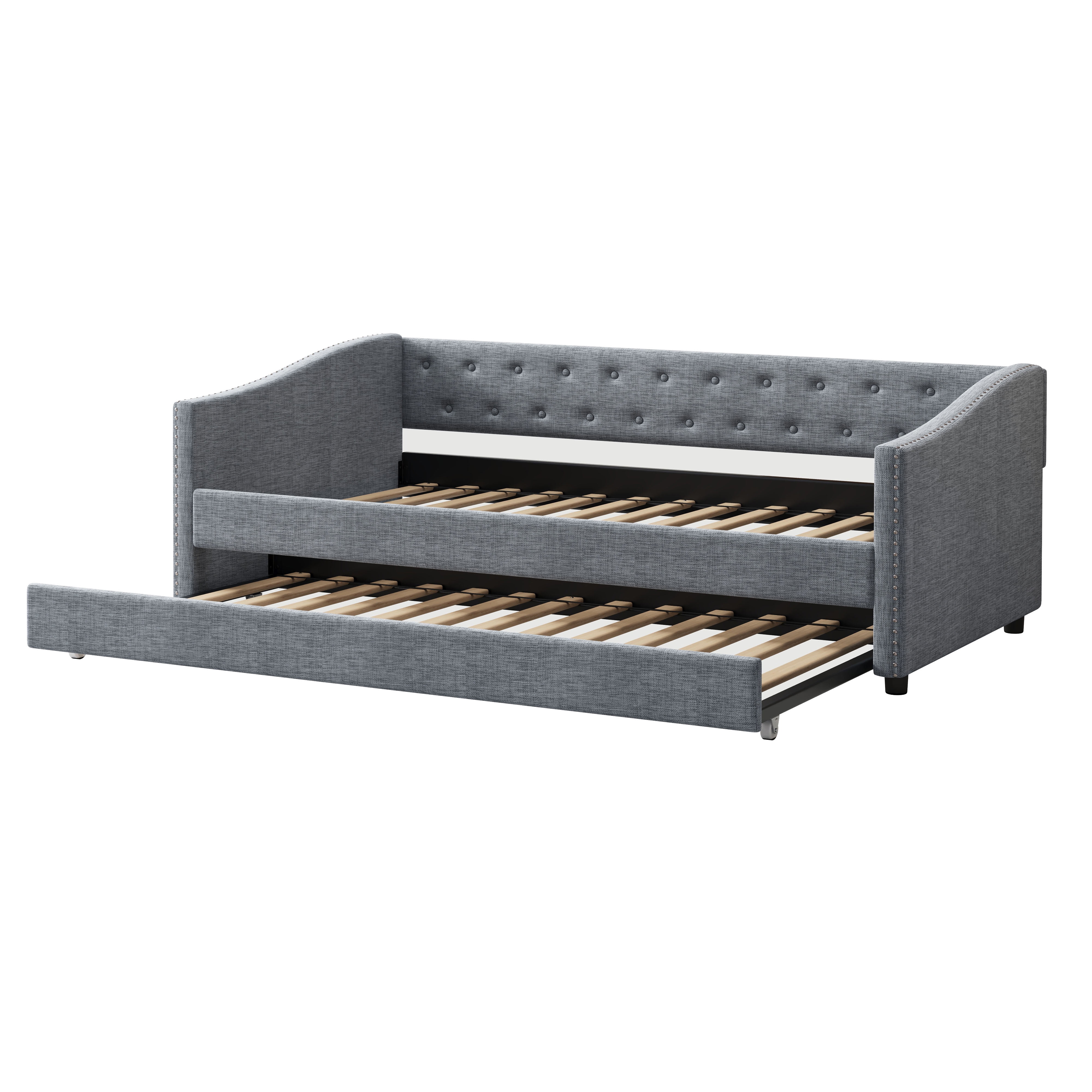 MAYEERTY Twin Size Upholstered Tufted Sofa Bed with Drawers, Light Grey