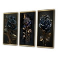 thumbnail image 3 of Designart "Vintage Blue Golden Rose I" Floral Rose Framed Wall Art Set Of 3 - Blue Traditional Frame Canvas Set For Living Room Decor, 3 of 6