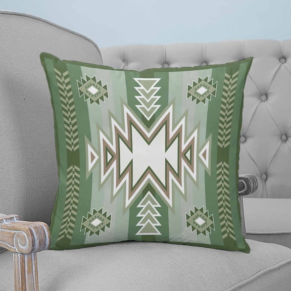 Sage Green Boho Throw Pillow Covers, Soft Pillowcases with Invisible Zipper, American Native Southwest Abstract Art Decorative Square Pillow Cushion Covers for Living Room Couch Sofa Bed 26x26 Inches
