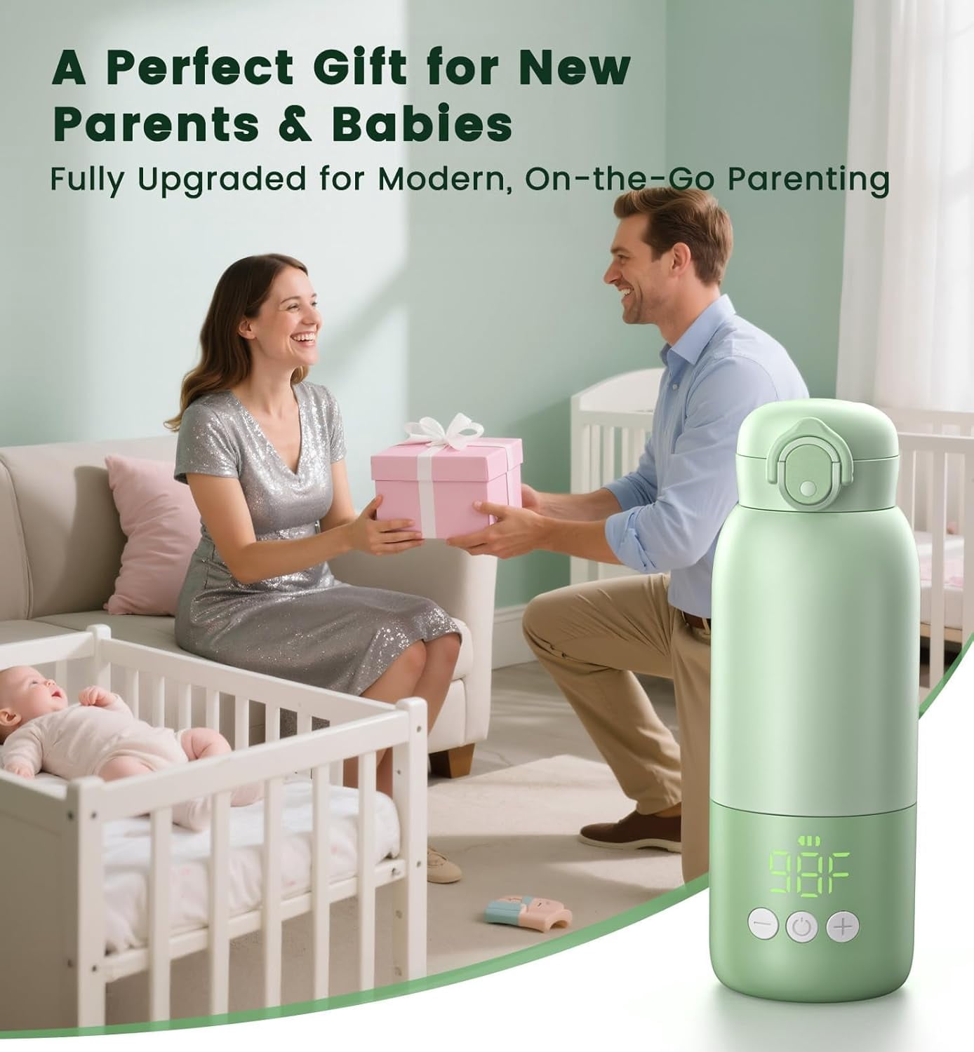 Portable Bottle Warmer for Travel 12oz– 80W Fast Heating, 316 Stainless Steel, 11400mAh Rechargeable Precise Temp Control & LED Display Safety Lock Cordless Travel Warmer for Baby Breastmilk  Formula