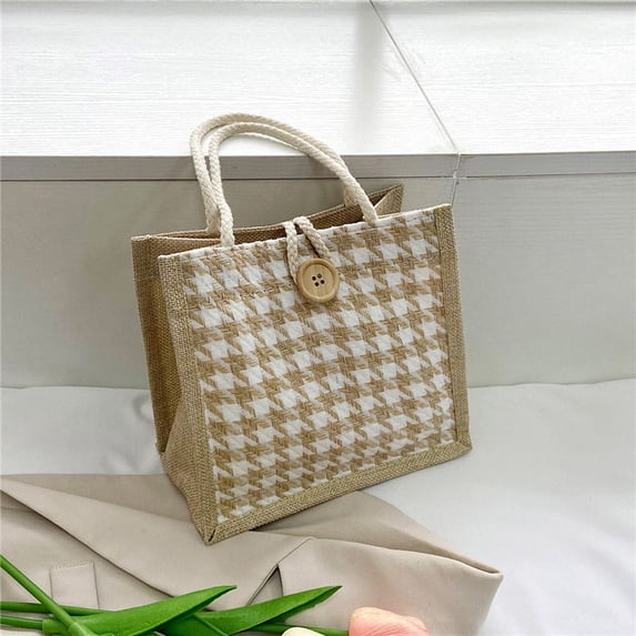 Trendy Cute Office Worker Tote For Students Stripe Casual Women Shoulder Bags Korean Canvas Handbag Grid Underarm Bags Lunch Bags KHAKI